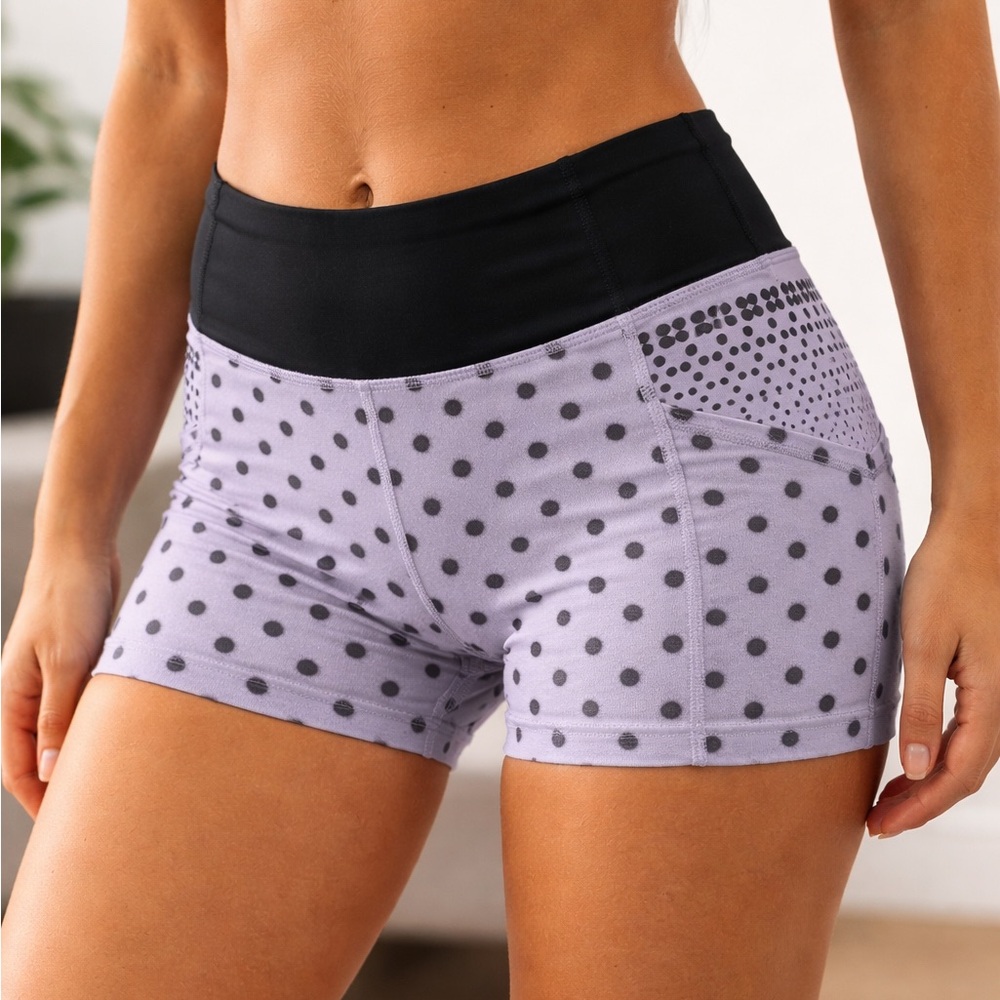 lululemon athletica Lavender Polka Dot Athletic Shorts with Black Waistband